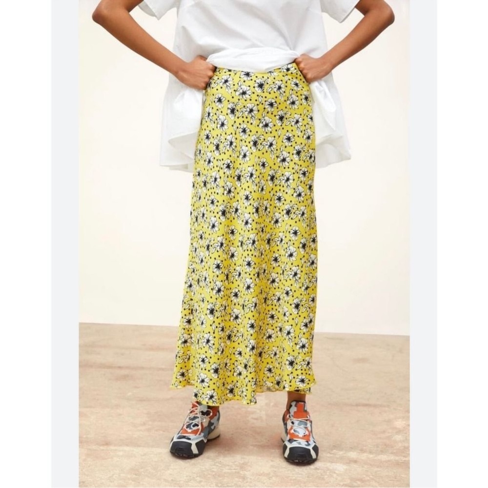 Zara EUC Floral Print A-Line Midi Long Skirt Yellow Size M Bloggers Favourite - Picture 11 of 15
